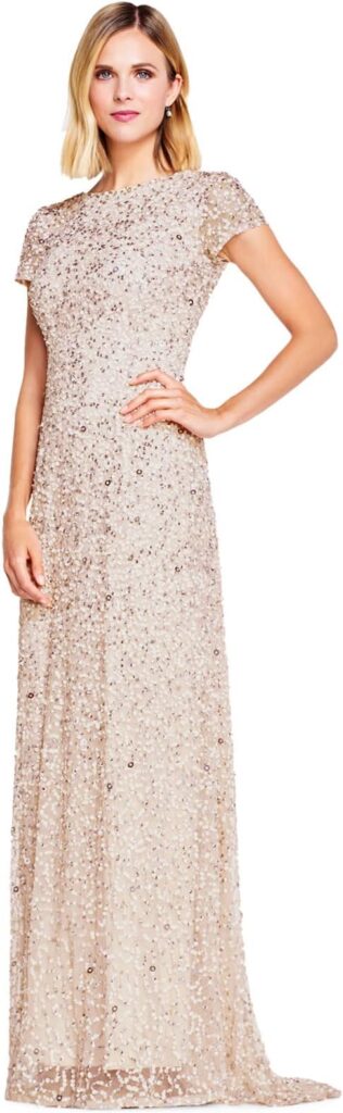 Adrianna Papell Women’s Short-Sleeve All-Over Sequin Gown